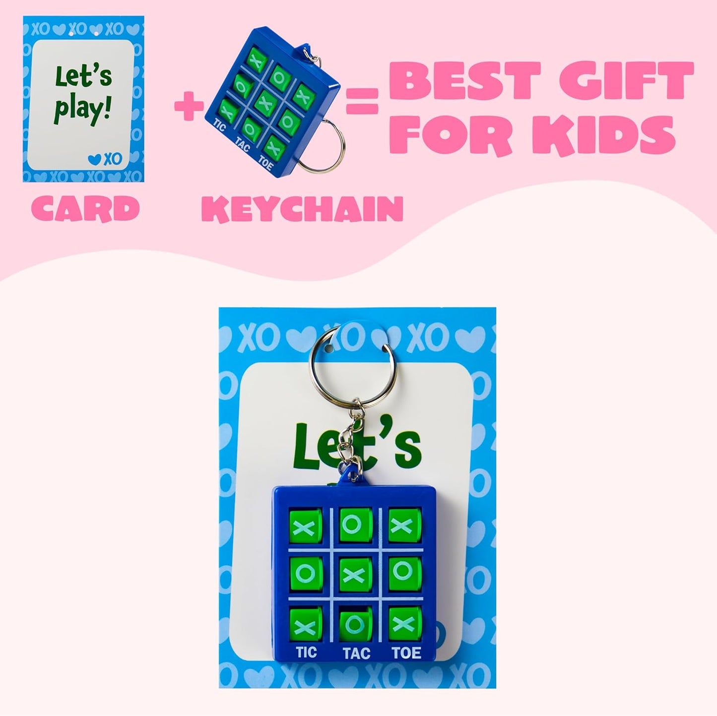 28 Pcs Valentine'S Day Gift Cards with Tic-Tac-Toe Keychain, Valentines Days Keychain Set for Kids Party Favor, Classroom Exchange Prizes, Valentine’S Greeting Cards