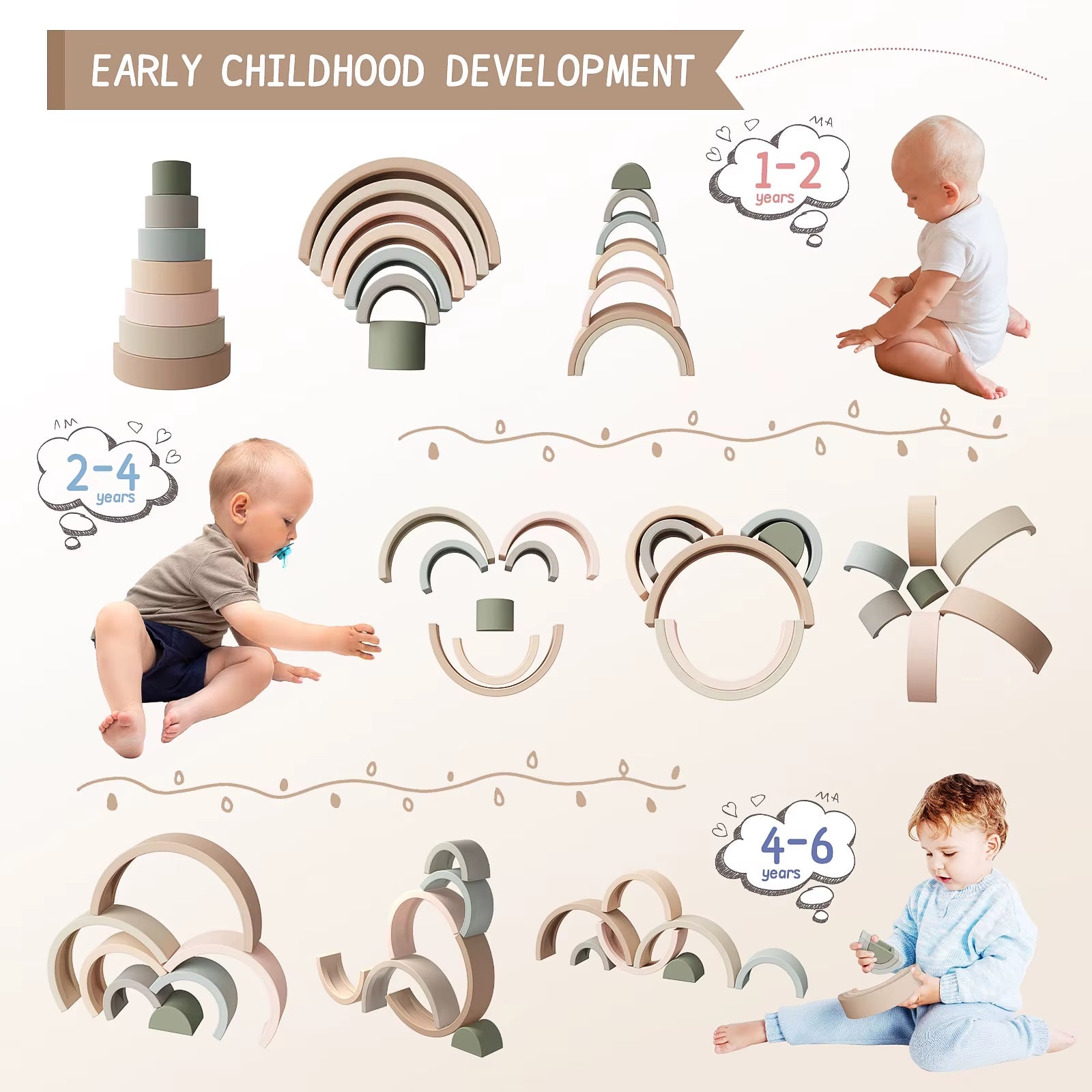 7Pcs/Set Baby Silicone Building Block BPA Free Rainbow Soft Block 3D Educational Montessori Toys Baby Teether Gifts