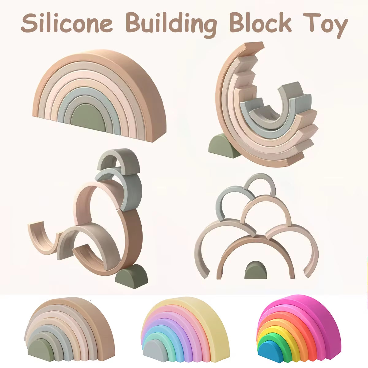 7Pcs/Set Baby Silicone Building Block BPA Free Rainbow Soft Block 3D Educational Montessori Toys Baby Teether Gifts