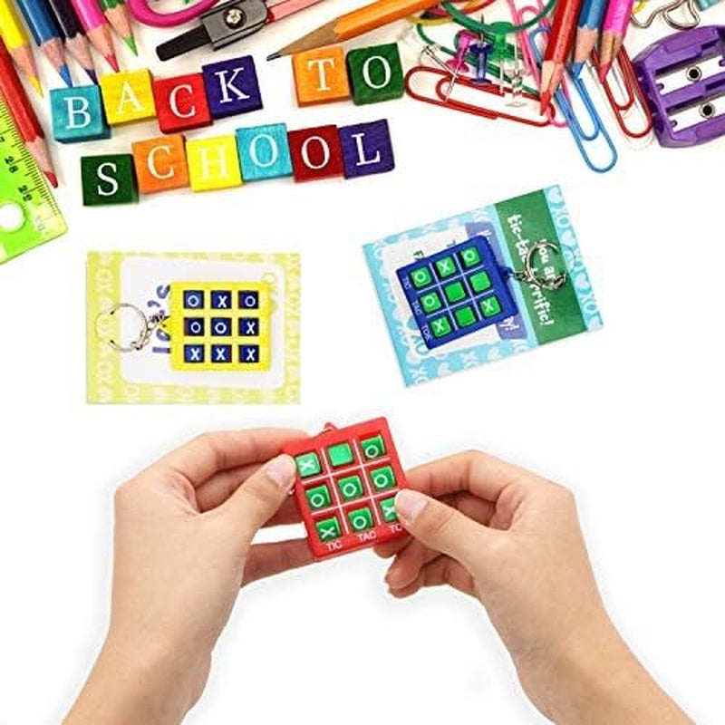 28 Pcs Valentine'S Day Gift Cards with Tic-Tac-Toe Keychain, Valentines Days Keychain Set for Kids Party Favor, Classroom Exchange Prizes, Valentine’S Greeting Cards