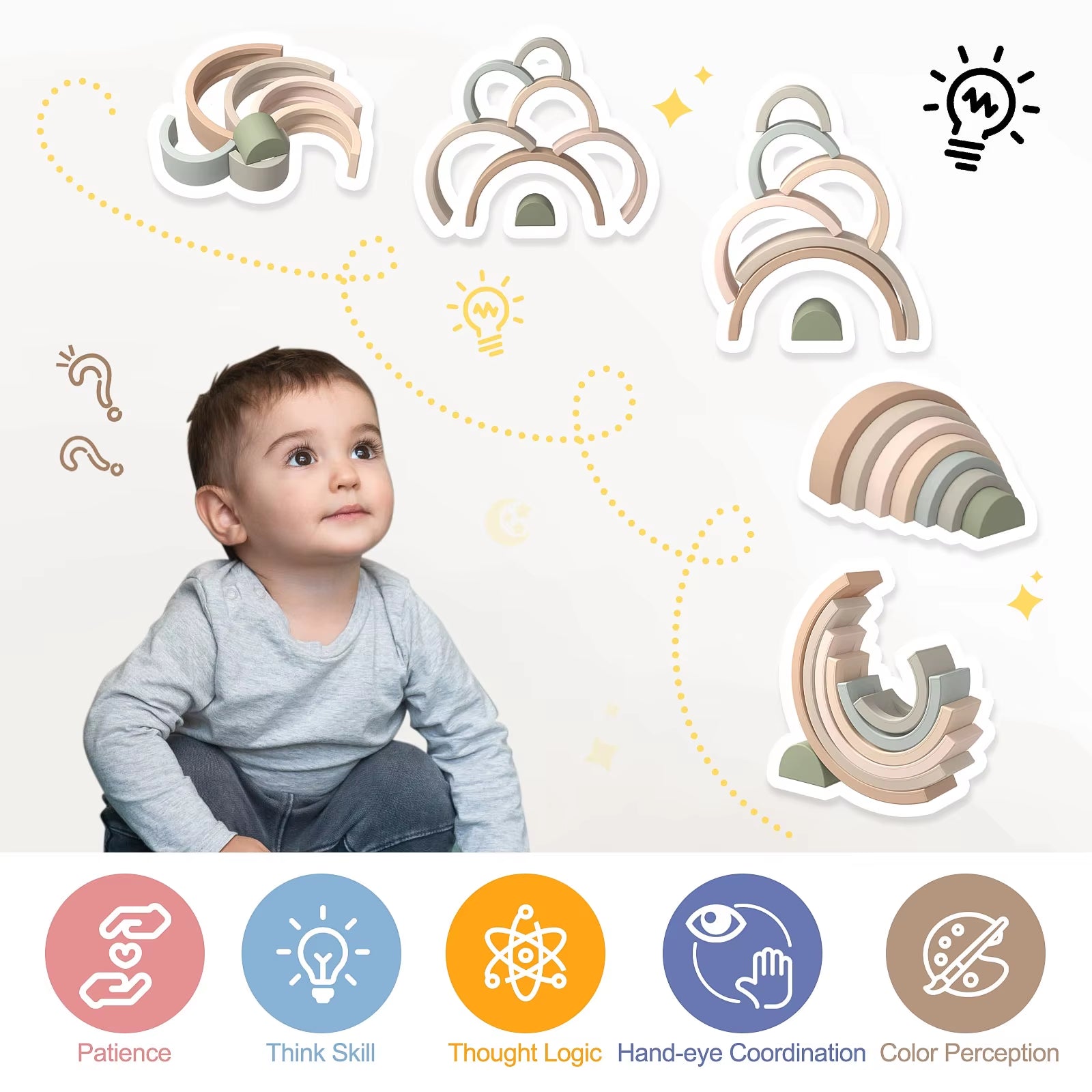 7Pcs/Set Baby Silicone Building Block BPA Free Rainbow Soft Block 3D Educational Montessori Toys Baby Teether Gifts